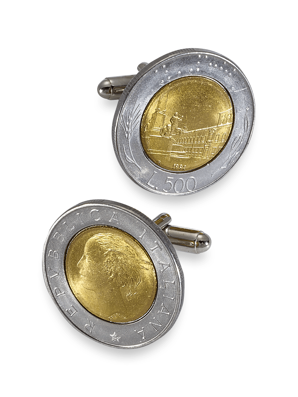 Product Image of Genuine Italian 500 Lire Coin Cufflinks-Silver/Gold