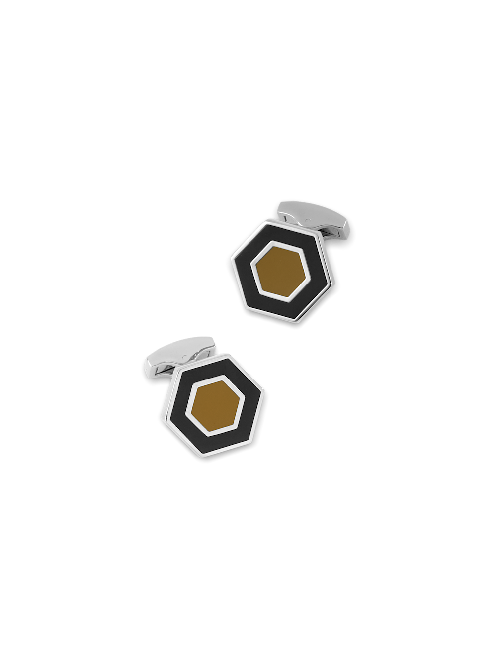 Product Image of Enamel Hexagon Cufflinks-Black/Tan