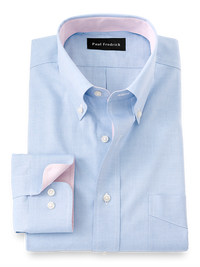 Non-Iron Cotton Solid Dress Shirt With Contrast Trim - Blue