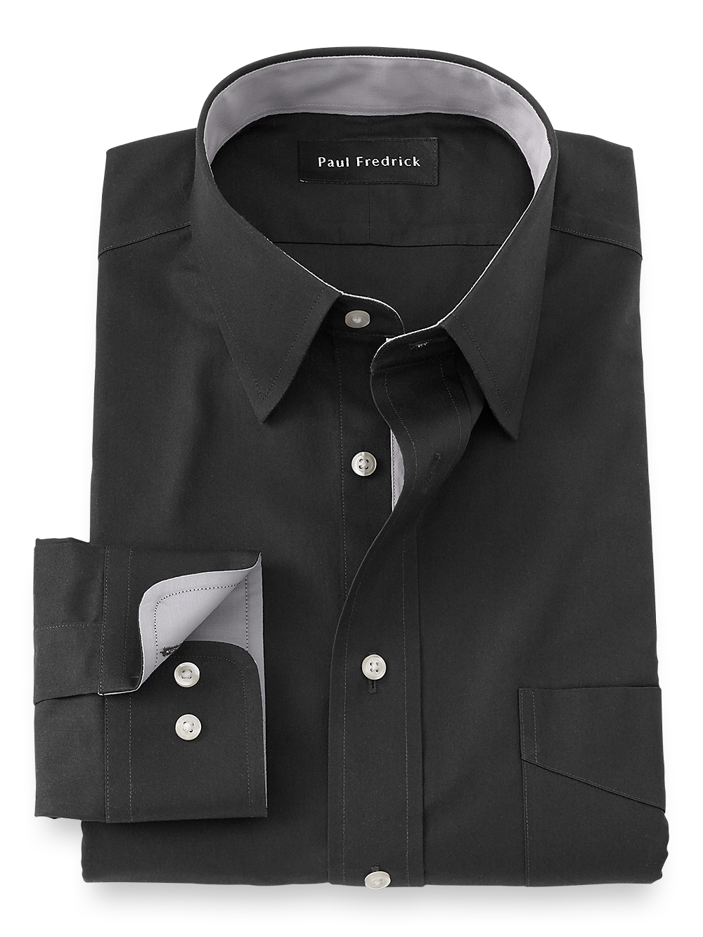 Product Image of Non-iron Cotton Solid Dress Shirt With Contrast Trim-Black