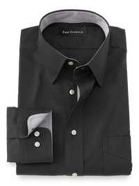Non-Iron Cotton Solid Dress Shirt With Contrast Trim - Black