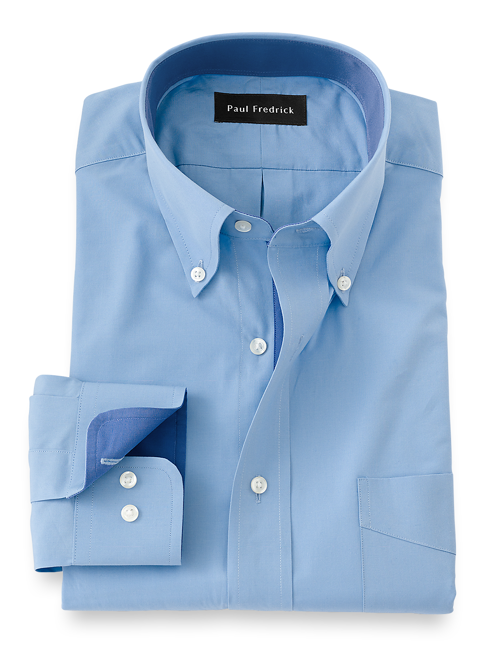 Product Image of Pure Cotton Solid Dress Shirt With Contrast Trim-Blue
