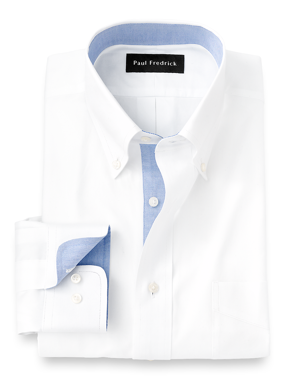 Product Image of Pure Cotton Solid Dress Shirt With Contrast Trim-White