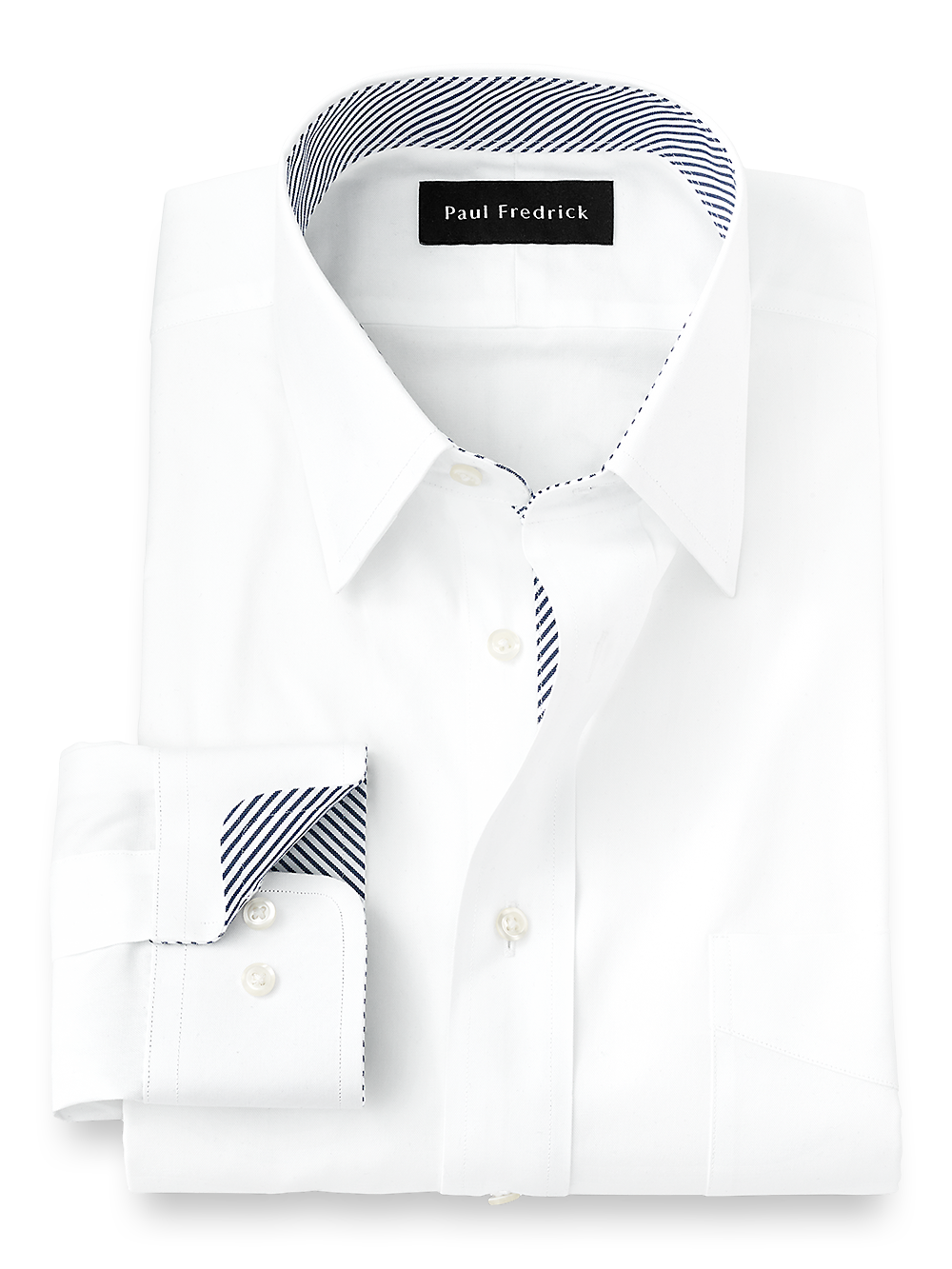 Product Image of Pure Cotton Solid Dress Shirt With Contrast Trim-White
