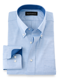 Pure Cotton Solid Dress Shirt With Contrast Trim - Blue