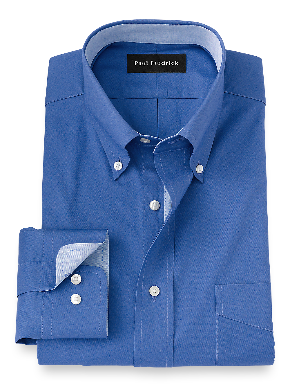 Product Image of Pure Cotton Solid Dress Shirt With Contrast Trim-French Blue