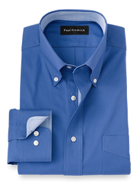 Pure Cotton Solid Dress Shirt With Contrast Trim - French Blue