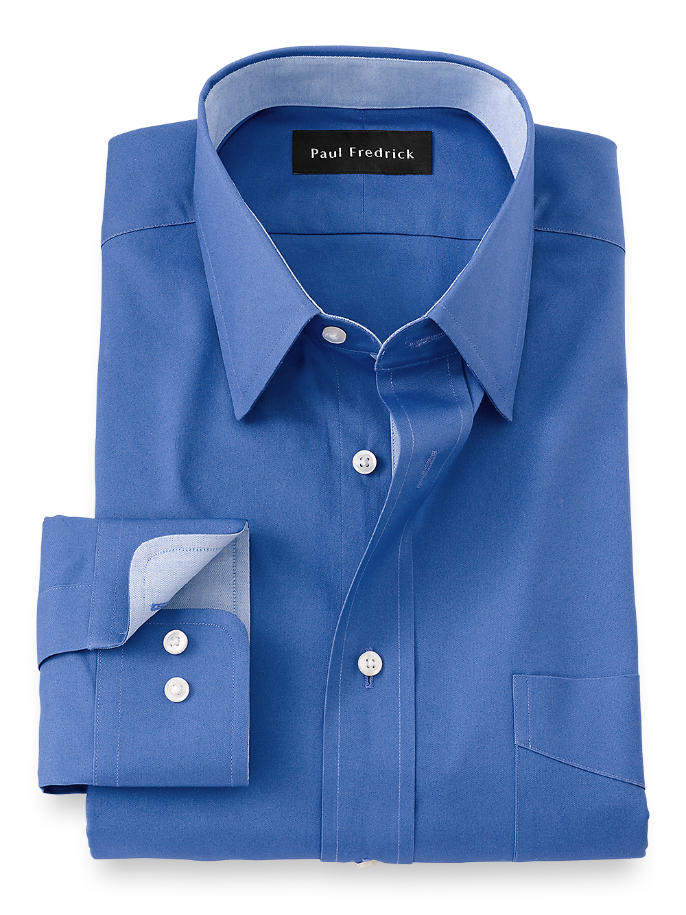 Product Image of Pure Cotton Solid Dress Shirt With Contrast Trim-French Blue