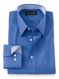 Pure Cotton Solid Dress Shirt With Contrast Trim - French Blue