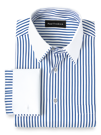 Non-Iron Cotton Stripe Dress Shirt With Contrast Trim - Blue