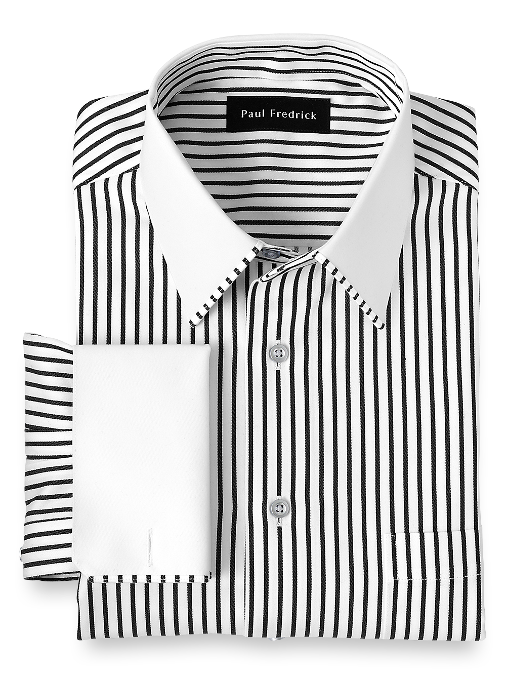 Product Image of Non-iron Cotton Stripe Dress Shirt With Contrast Trim-Black