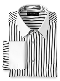 Non-Iron Cotton Stripe Dress Shirt With Contrast Trim - Black
