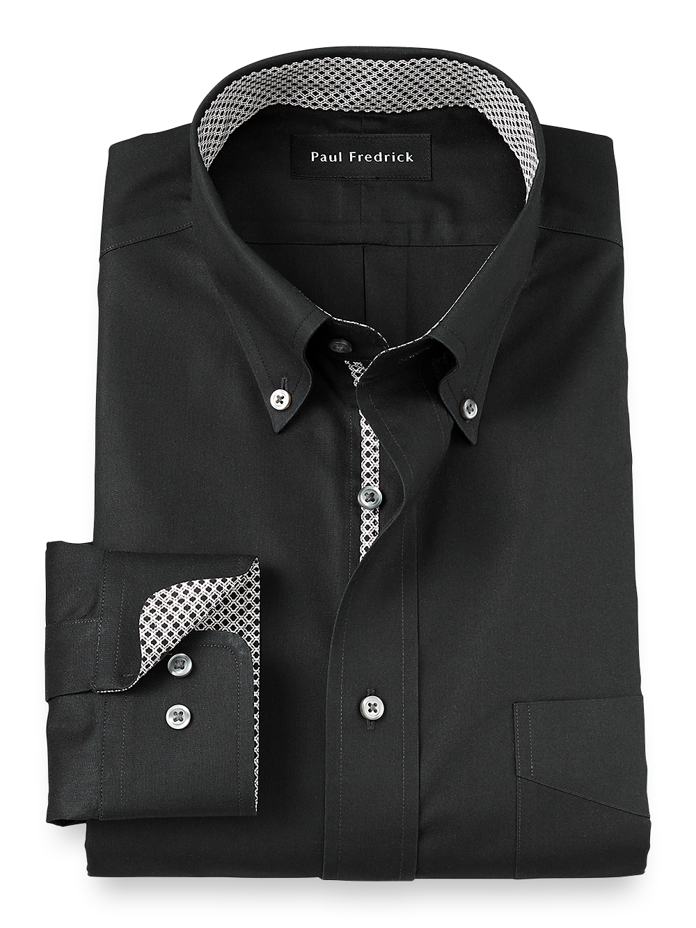 Product Image of Non-iron Cotton Solid Dress Shirt With Contrast Trim-Black