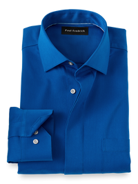Non-Iron Cotton Solid Dress Shirt With Contrast Trim - Cobalt