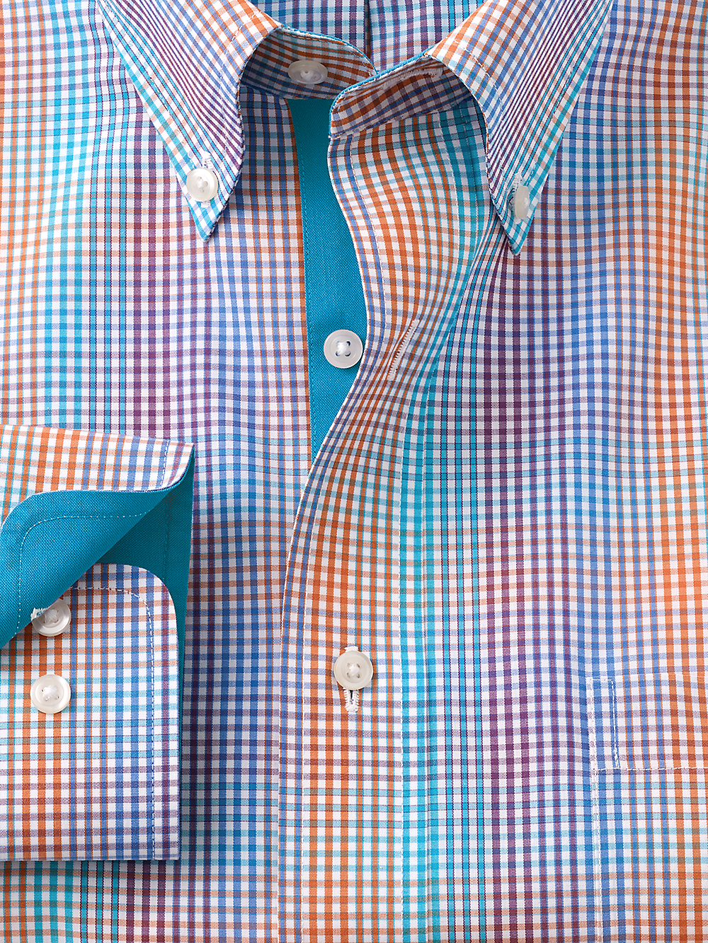 Alternate Image of Non-iron Cotton Tattersall Dress Shirt With Contrast Trim-1