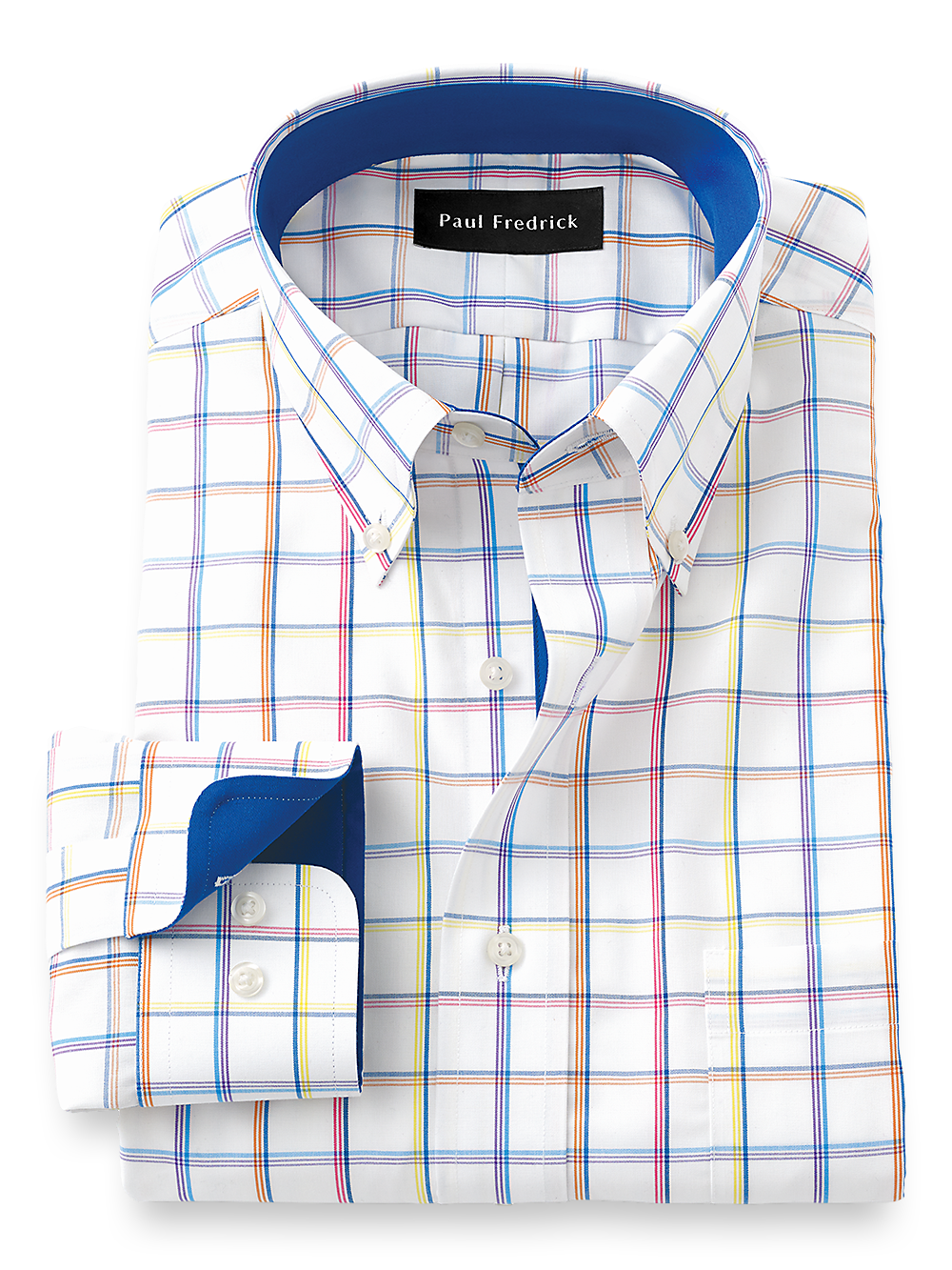 Product Image of Non-iron Cotton Windowpane Dress Shirt With Contrast Trim-Multi