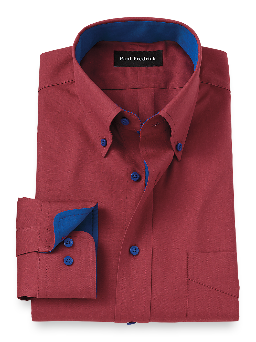 Product Image of Non-iron Cotton Solid Dress Shirt With Contrast Trim-Brick