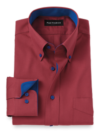 Non-Iron Cotton Solid Dress Shirt With Contrast Trim - Brick