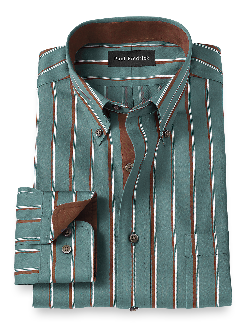 Product Image of Non-iron Cotton Stripe Dress Shirt With Contrast Trim-1