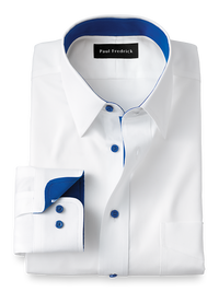 Non-Iron Cotton Solid Dress Shirt With Contrast Trim - White