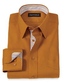 Non-Iron Cotton Solid Dress Shirt With Contrast Trim - Rust