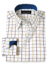 Non-Iron Cotton Check Dress Shirt With Contrast Trim - White Multi