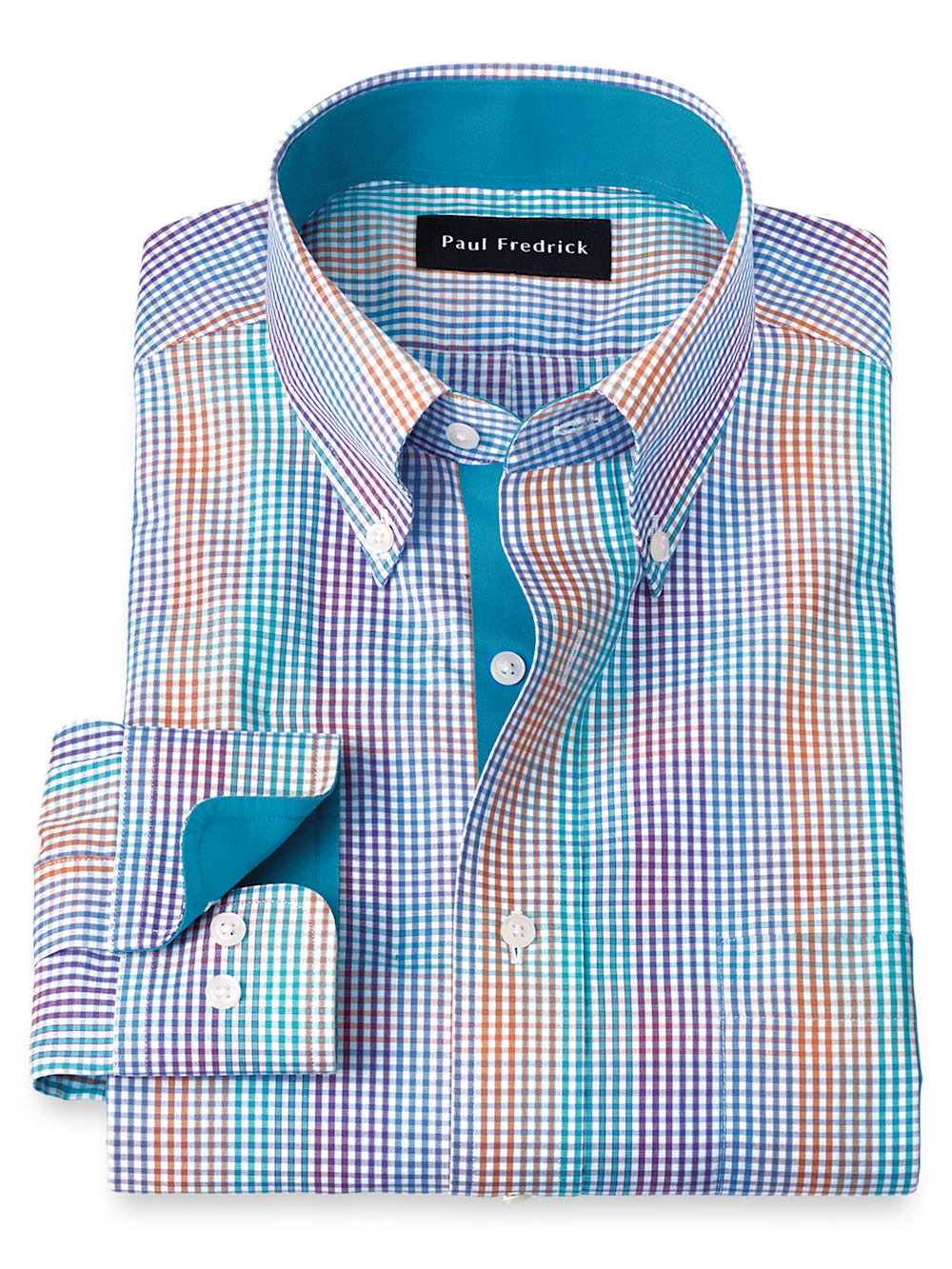 Product Image of Non-iron Cotton Tattersall Dress Shirt With Contrast Trim-Multi