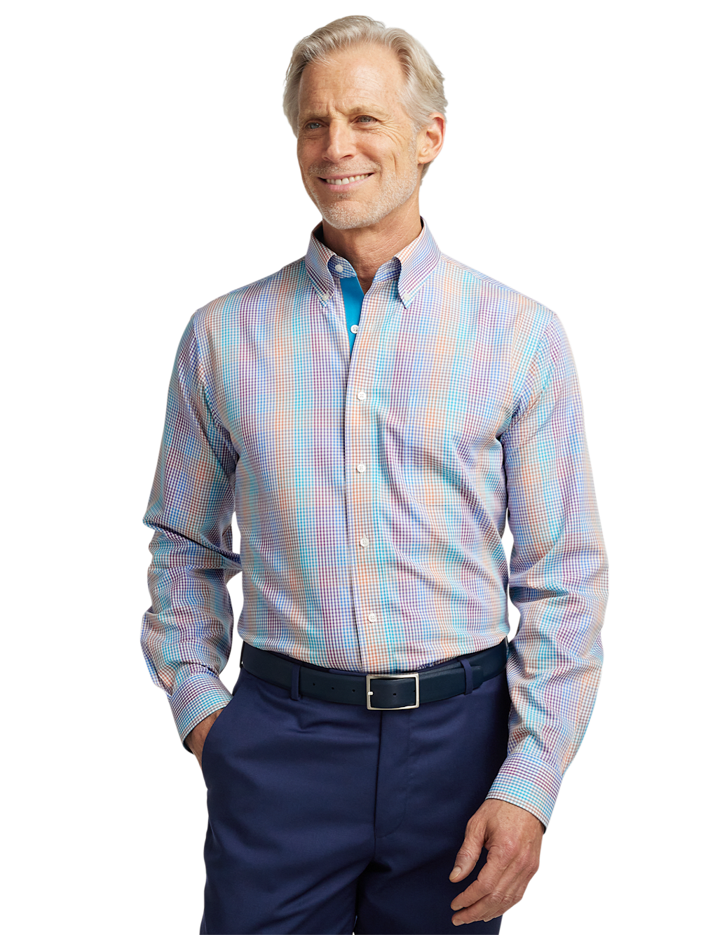 Alternate Image of Non-iron Cotton Tattersall Dress Shirt With Contrast Trim-1