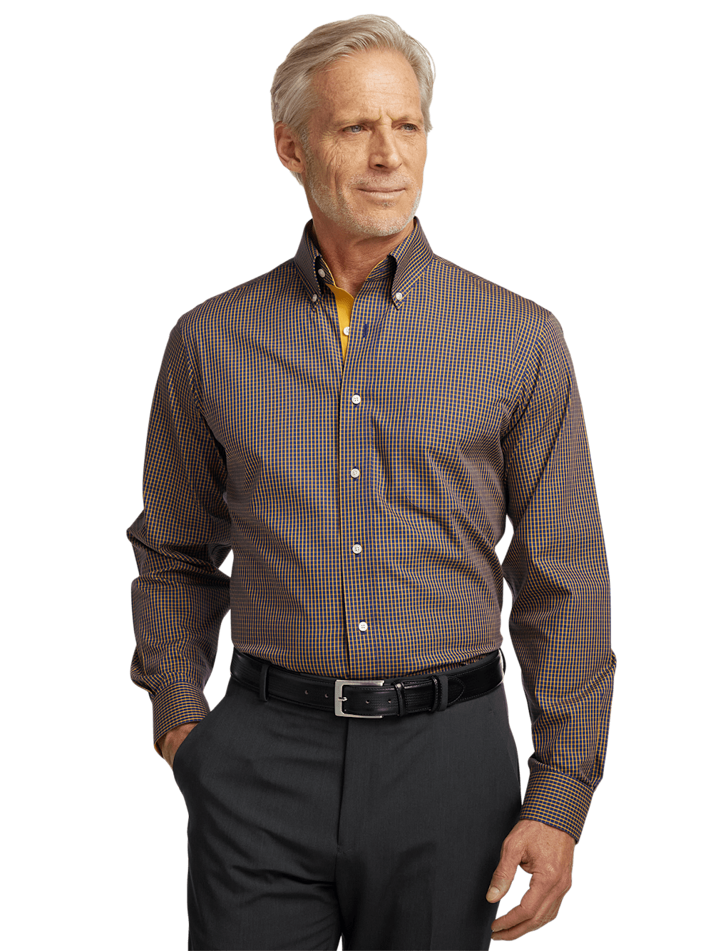 Alternate Image of Non-iron Cotton Check Dress Shirt With Contrast Trim-1