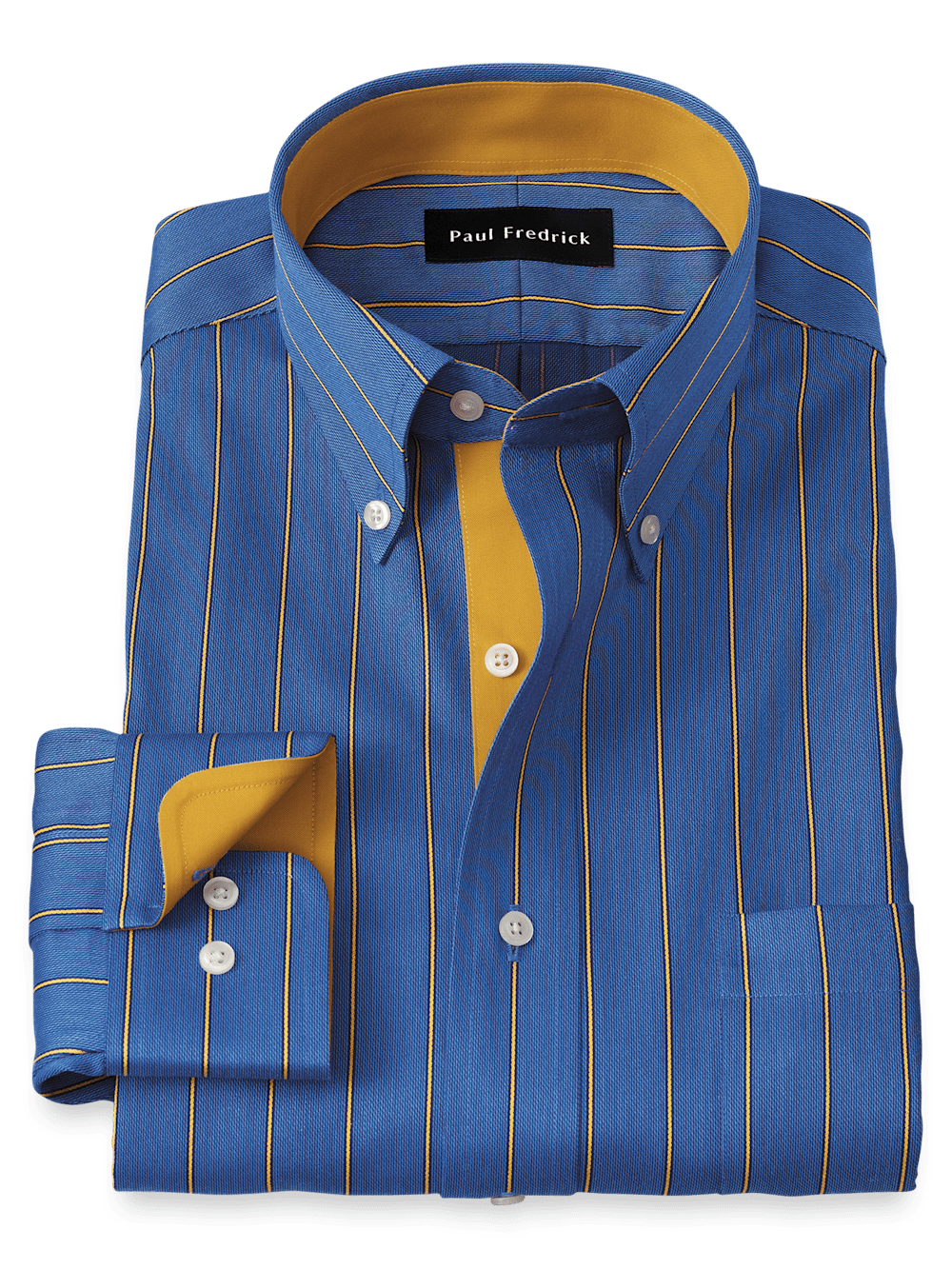 Product Image of Non-iron Cotton Stripe Dress Shirt With Contrast Trim-Navy/Gold