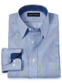 Non-Iron Cotton Stripe Dress Shirt With Contrast Trim - Blue