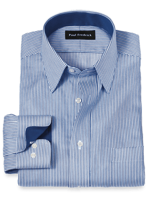 Non-Iron Cotton Stripe Dress Shirt With Contrast Trim - Blue