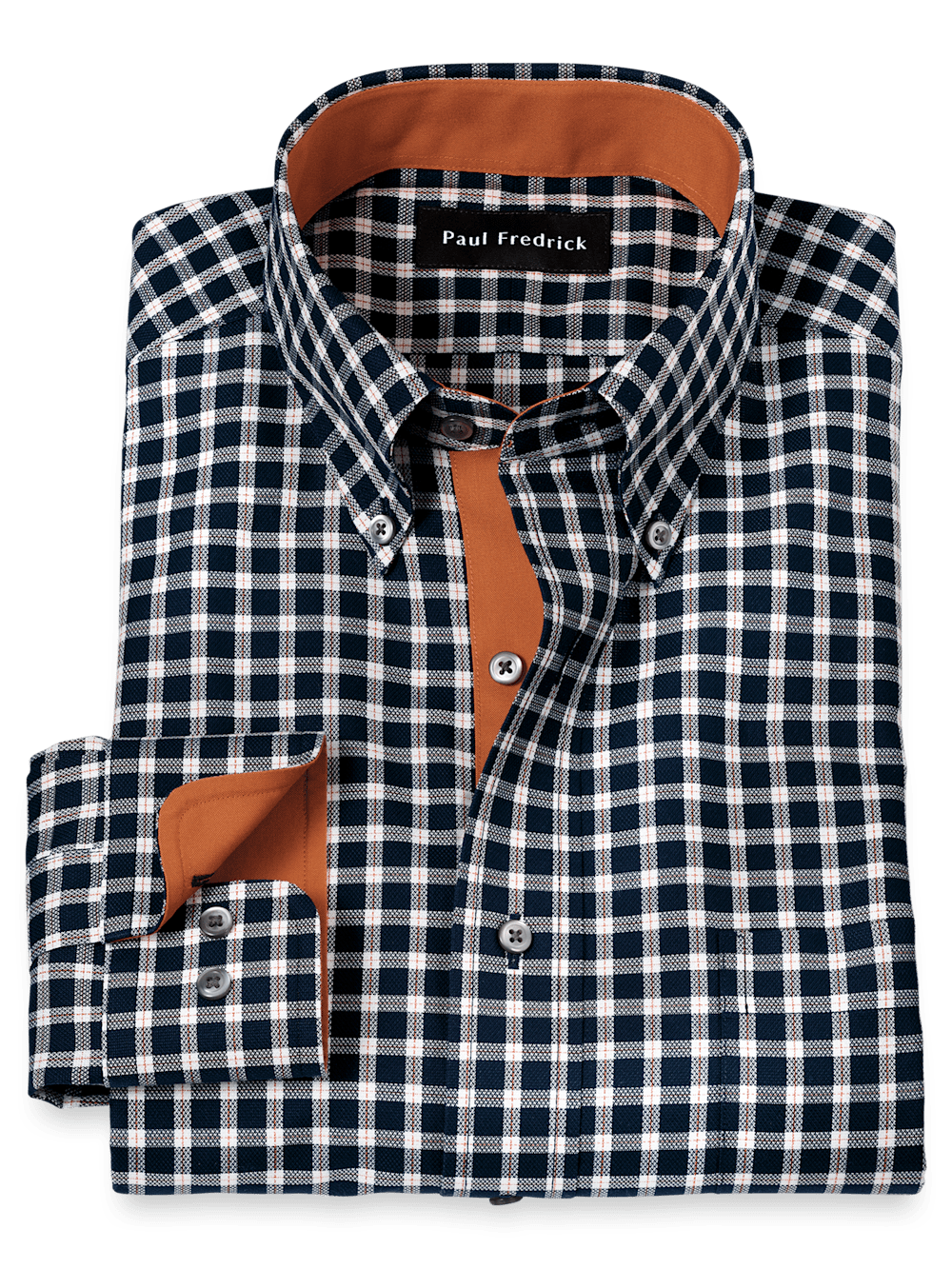 Product Image of Non-iron Cotton Check Dress Shirt With Contrast Trim-Black/Rust
