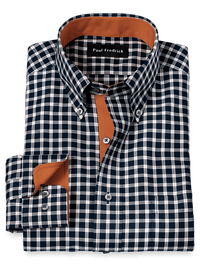 Non-Iron Cotton Check Dress Shirt With Contrast Trim - Black/rust
