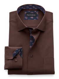 Non-Iron Cotton Solid Dress Shirt With Contrast Trim - Chocolate