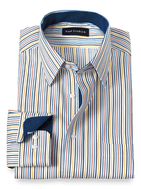 Non-Iron Cotton Stripe Dress Shirt With Contrast Trim - Multi