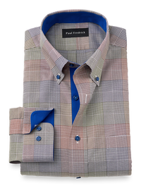 Non-Iron Cotton Plaid Dress Shirt With Contrast Trim - Multi