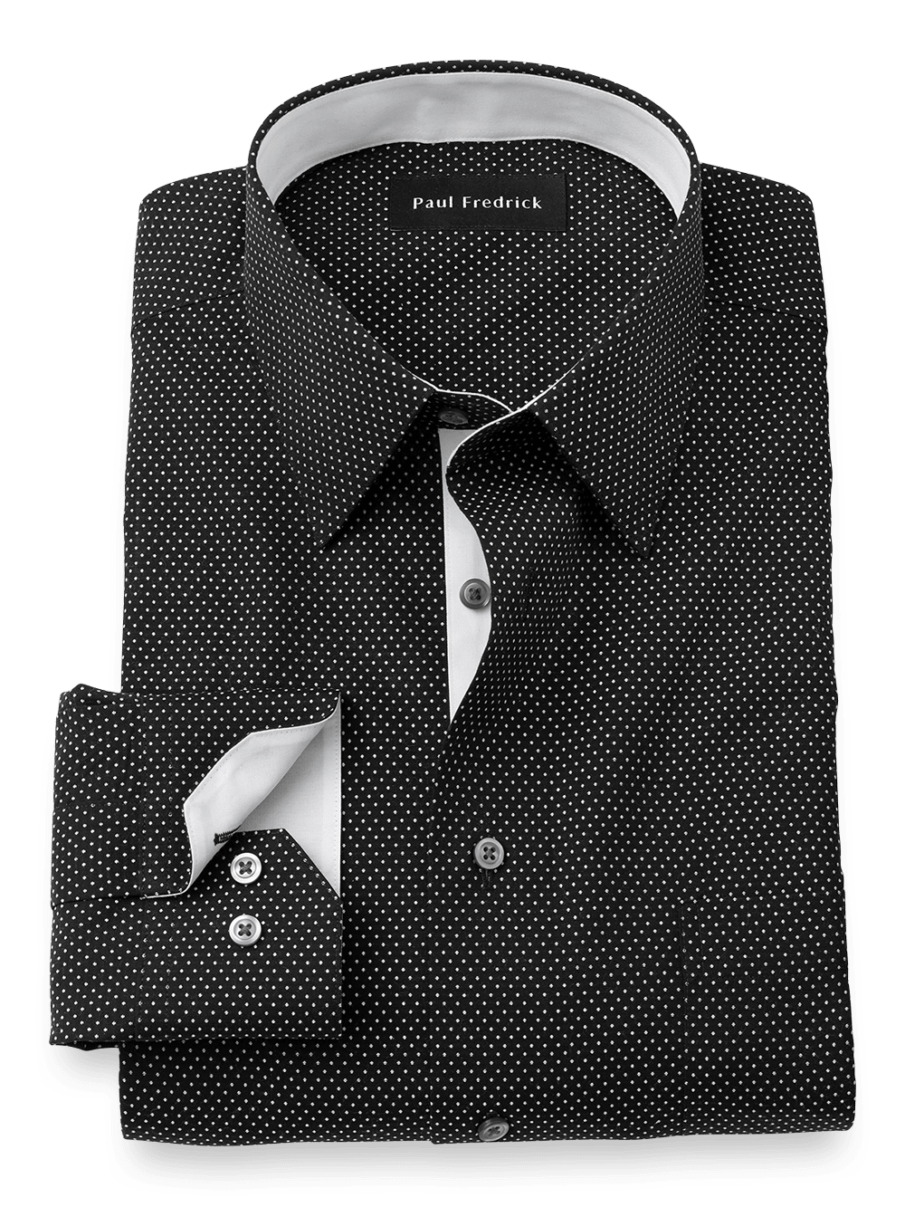 Product Image of Non-iron Cotton Dot Dress Shirt With Contrast Trim-Black/White