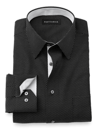 Non-Iron Cotton Dot Dress Shirt With Contrast Trim - Black/white