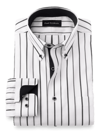 Non-Iron Cotton Stripe Dress Shirt With Contrast Trim - Black/white