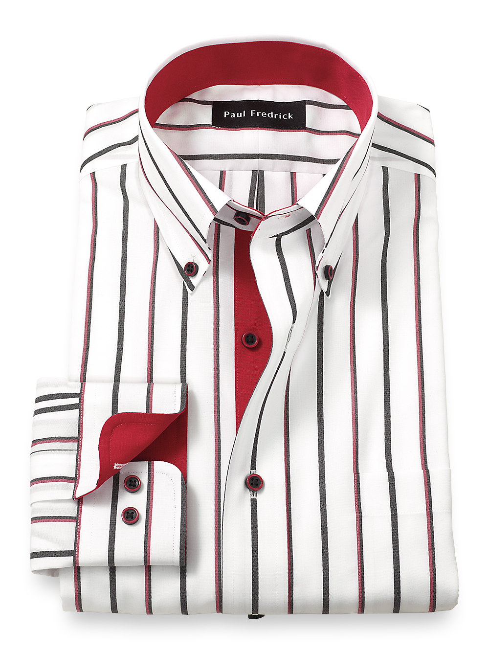 Product Image of Non-iron Cotton Stripe Dress Shirt With Contrast Trim-Black/Red