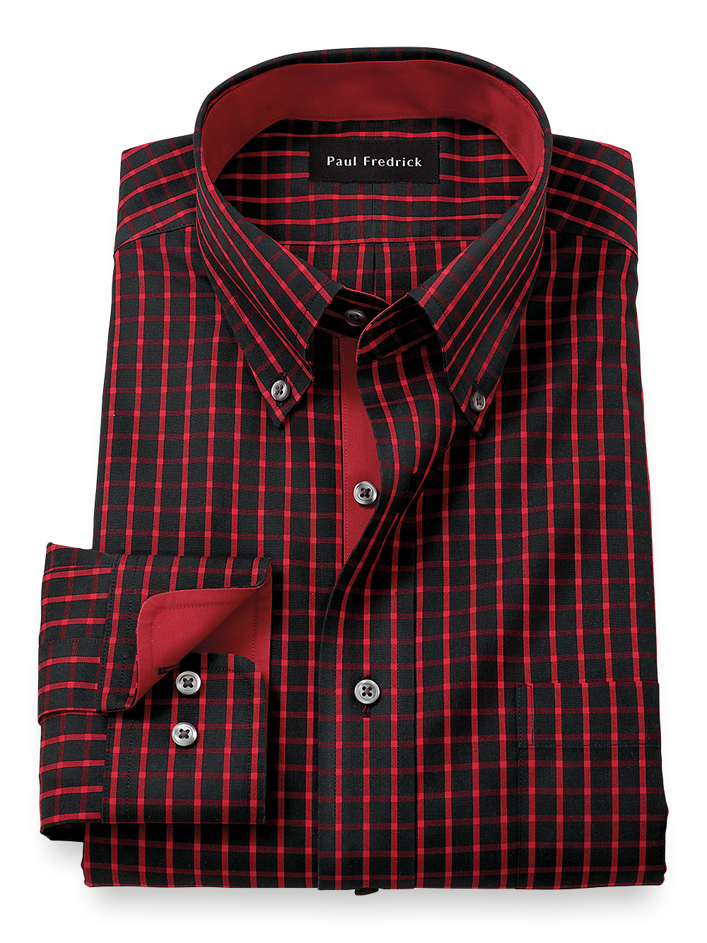 Product Image of Non-iron Cotton Check Dress Shirt With Contrast Trim-Black/Red