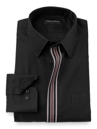 Non-Iron Cotton Solid Dress Shirt With Contrast Trim - Black/red