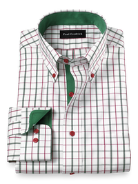 Non-Iron Cotton Windowpane Dress Shirt With Contrast Trim - Green