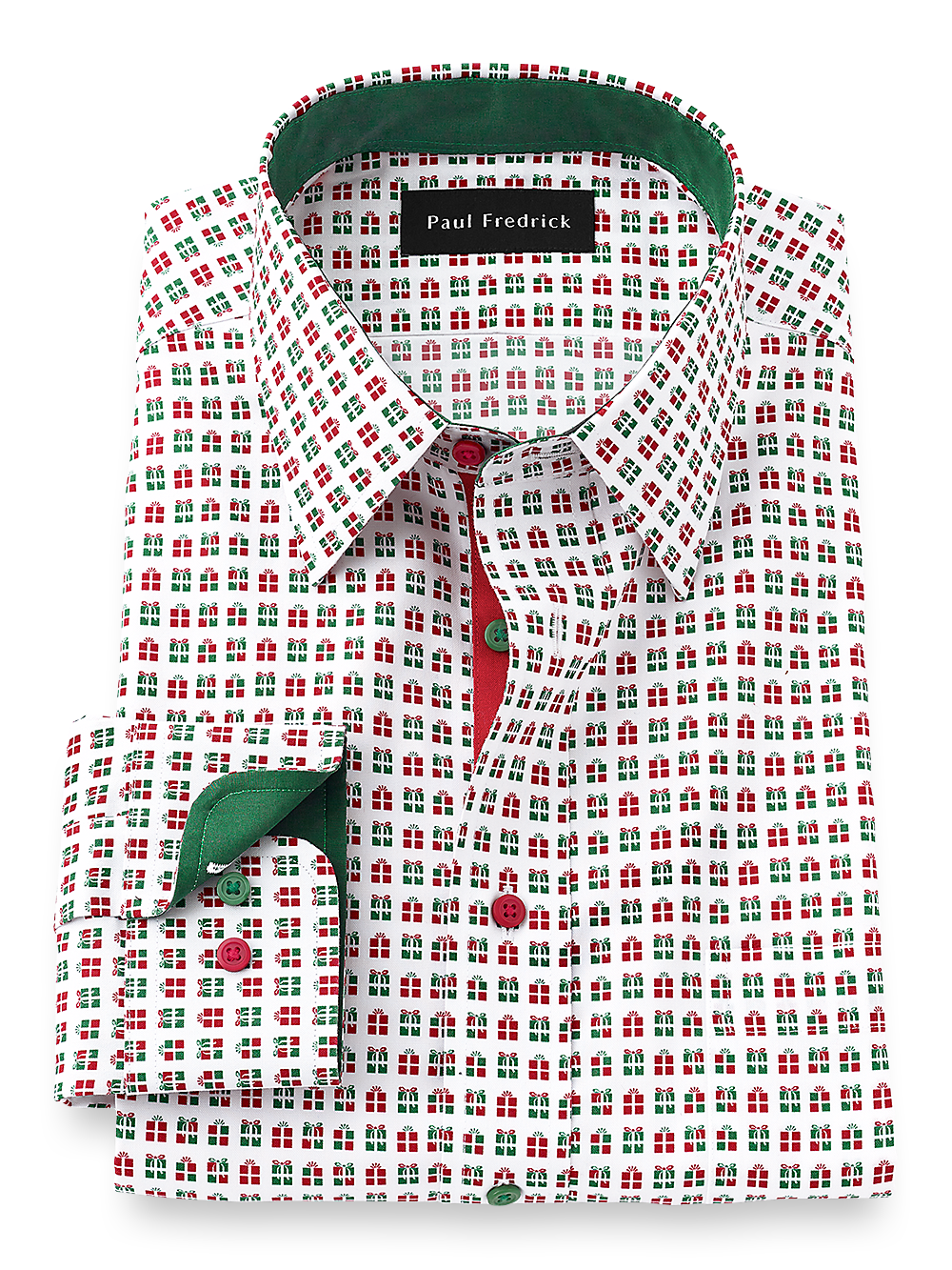 Product Image of Non-iron Cotton Presents Dress Shirt With Contrast Trim-Red/Green