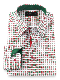 Non-Iron Cotton Presents Dress Shirt With Contrast Trim - Red/green