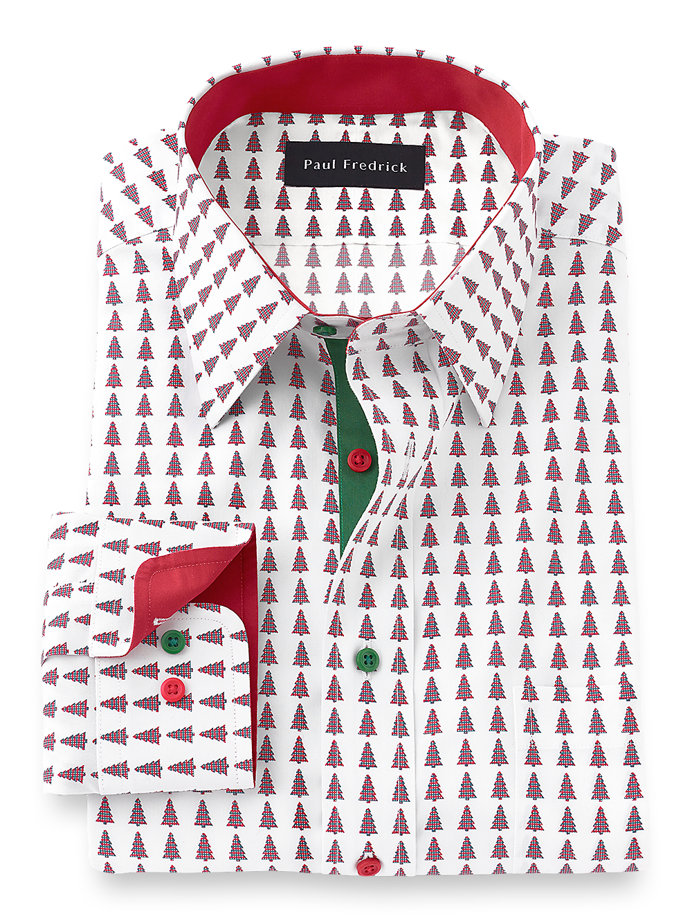 Product Image of Non-iron Cotton Christmas Tree Dress Shirt With Contrast Trim-Red/Green