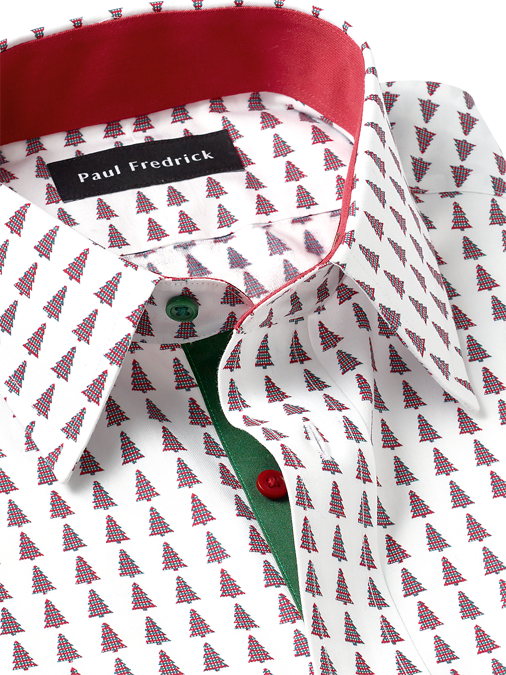 Alternate Image of Non-iron Cotton Christmas Tree Dress Shirt With Contrast Trim-2