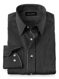 Non-Iron Cotton Stripe Dress Shirt With Contrast Trim - Black