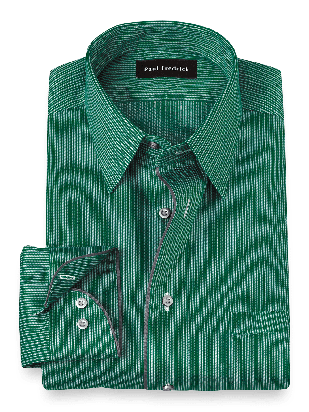 Product Image of Non-iron Cotton Stripe Dress Shirt With Contrast Trim-Green